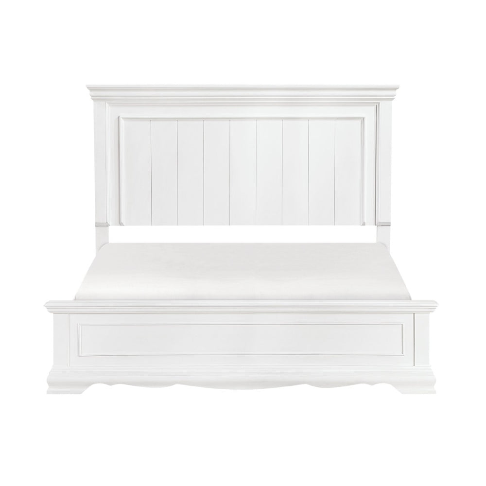 English Elm White Solid Wood Eastern King Bed with Raised Panel Headboard for Classic Bedrooms B011S02483