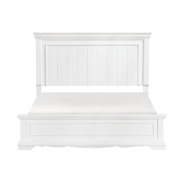 English Elm White Solid Wood Eastern King Bed with Raised Panel Headboard for Classic Bedrooms B011S02483