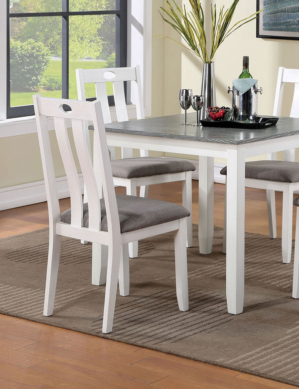 English Elm Modern White 5pc Dining Set with Gray Linen-Like Cushions, Two-Tone Solid Wood Table & Chairs, Transitional Design B011P230001