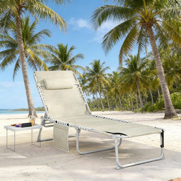 English Elm Folding Outdoor Chaise Lounge with Face Hole Side Table and Five Position Recline T3971P481184
