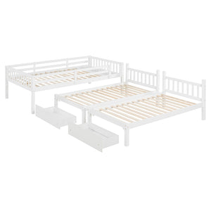 English Elm Full Over Twin Triple Bunk Bed Pinewood Frame with Storage Drawers and Guardrails LT000343AAK-2