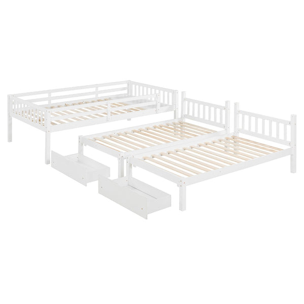 English Elm Full Over Twin Triple Bunk Bed Pinewood Frame with Storage Drawers and Guardrails LT000343AAK-2