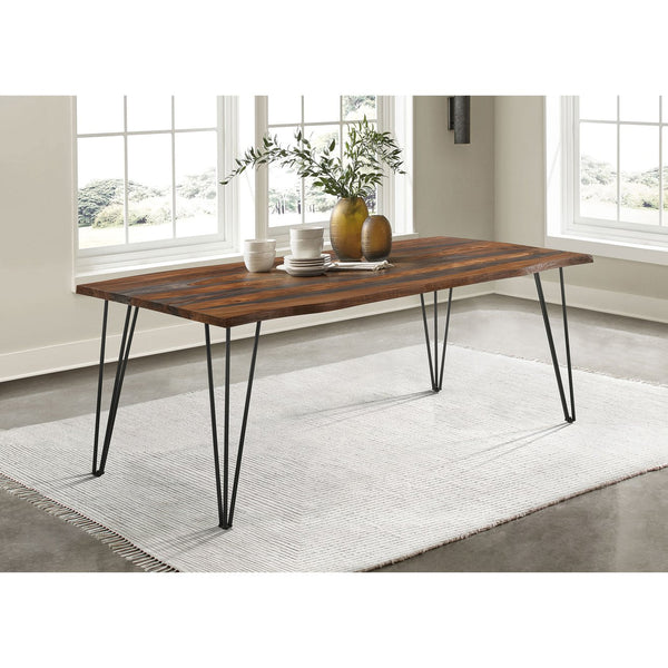 English Elm Neve Grey Sheesham Live Edge Dining Table with Metal Legs, Rustic-Modern Rectangular Elegance, 80" B062S00874