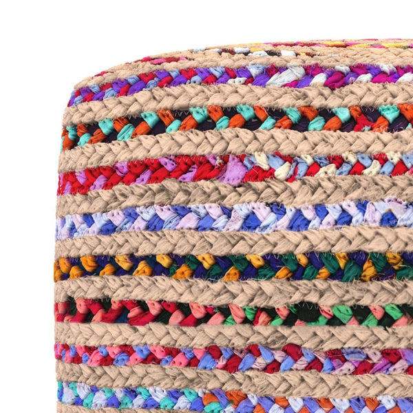 English Elm Margo Handcrafted Jute Cotton Braided Square Pouf Bohemian Footrest for Living Rooms B136P427594