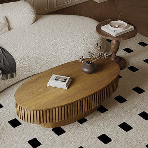 English Elm 47'' Oval Lift Top Coffee Table Wood Veneer Fluted Base Hidden Storage Living Room W1435P427189
