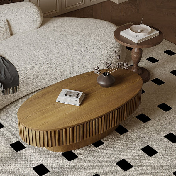 English Elm 47'' Oval Lift Top Coffee Table Wood Veneer Fluted Base Hidden Storage Living Room W1435P427189