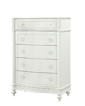 English Elm Dorothy Ivory Finish Chest with 5 Drawers, Turned Legs, Felt-Lined Top Drawer & 70lb Top Capacity B2726P294823