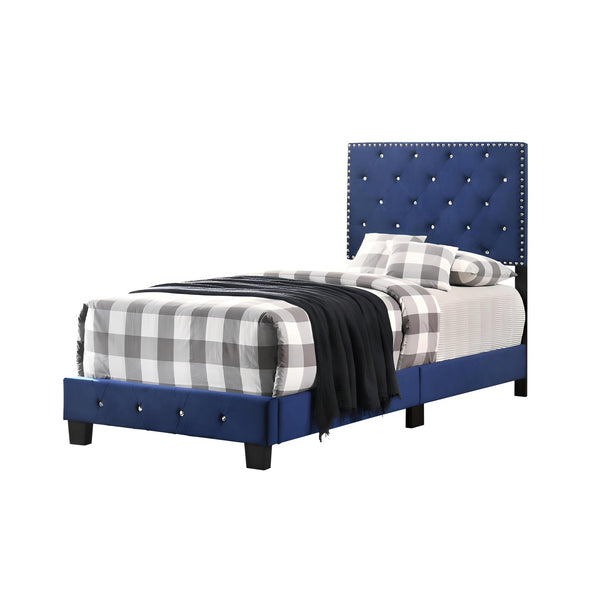 English Elm Stylish Velvet King Bed Frame with Plush Upholstery, Durable Construction, Easy Assembly, Transitional Appeal Navy Blue 24.6 L x 44 W x 5.5 H B078108021