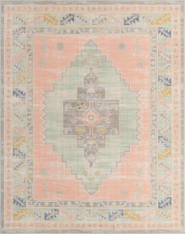 Unique Loom Whitney Geneva Machine Made Border Rug Pink, Blue/Light Blue/Gray 9' 10" x 14' 1"