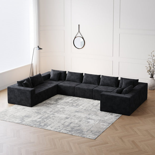 English Elm 188-Inch Corduroy Modular L Shaped Sectional Sofa with Extra-Wide Seating, No Assembly Required Black W834S00473