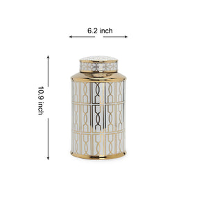 English Elm Elegant White Ceramic Ginger Jars Set Of 2 With Gold Geometric Design For Chic Home Decor Storage B030S00079