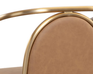 Sunpan Cicero Dining Armchair - Elegant Milliken Cognac Faux Leather & Gold Stainless Steel Accent Piece