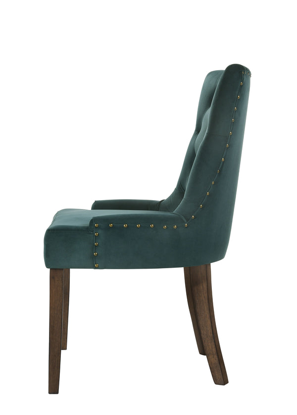 English Elm Farren Green Velvet Side Chair Set of 2 with Tufted Back, Nailhead Trim & Weathered Oak Legs B2726P264606