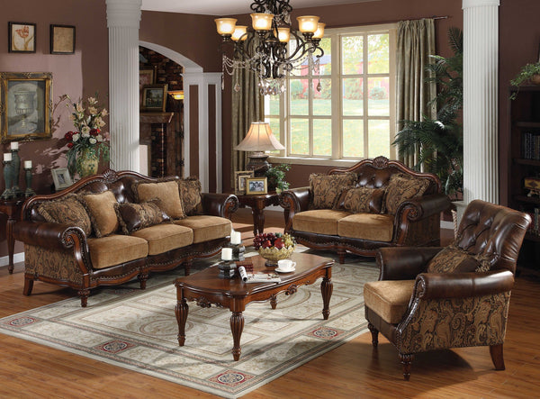 Homeroots 37" Brown Faux Leather And Chenille Sofa And Toss Pillows With Dark Brown Legs   348631
