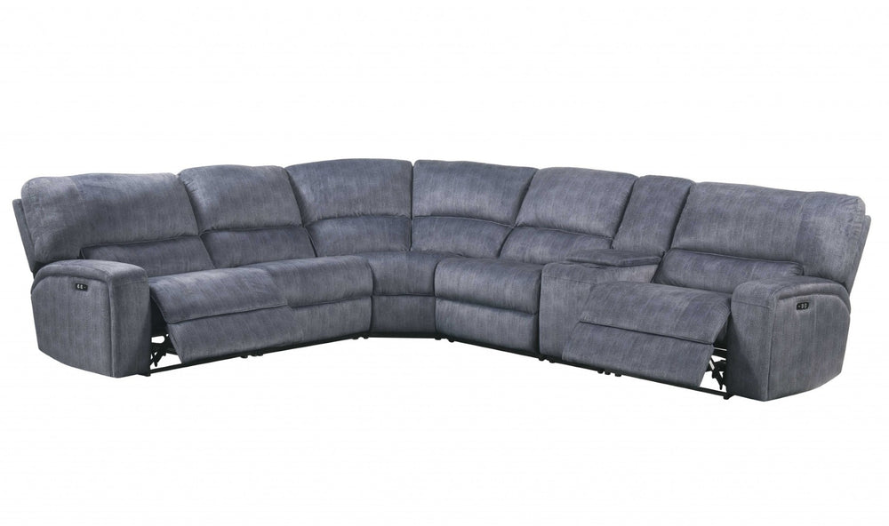 HomeRoots Slate Blue Velvet Power Reclining L-Shaped Sectional with Console for Ultimate Comfort & Style 348636