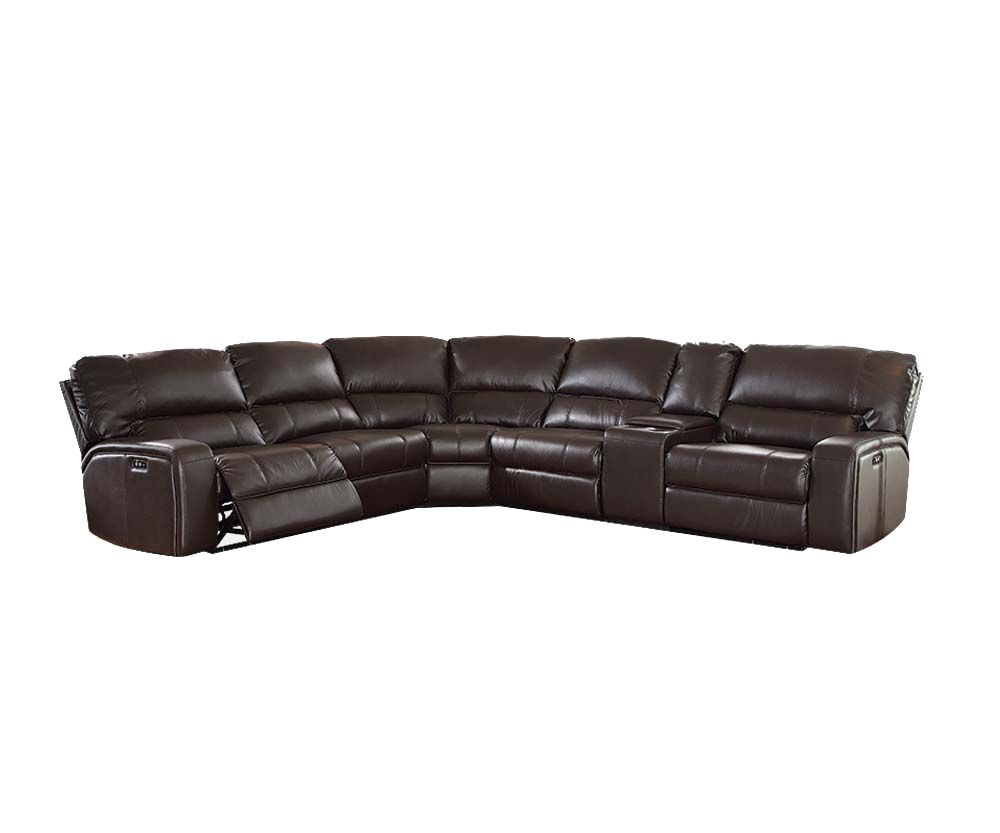 Homeroots Espresso Faux Leather Power Reclining L Shaped Six Piece Corner Sectional With Console   348638