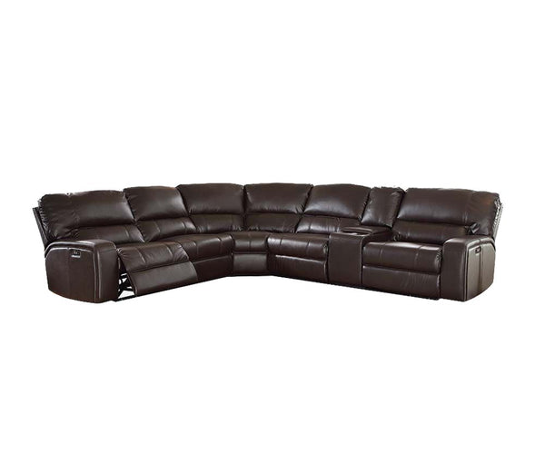 Homeroots Espresso Faux Leather Power Reclining L Shaped Six Piece Corner Sectional With Console   348638