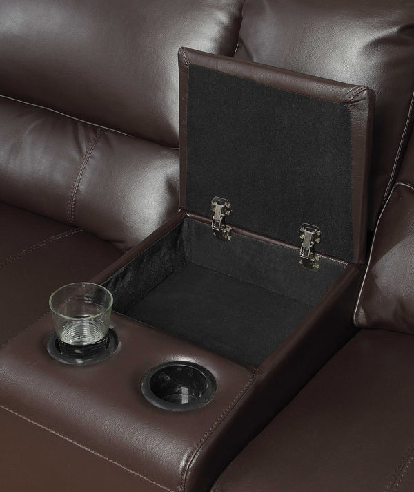 Homeroots Espresso Faux Leather Power Reclining L Shaped Six Piece Corner Sectional With Console   348638