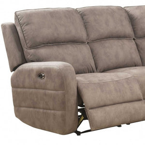 Homeroots Brown Top Grain Leather Power Reclining Curved Six Piece Corner Sectional With Console   348639