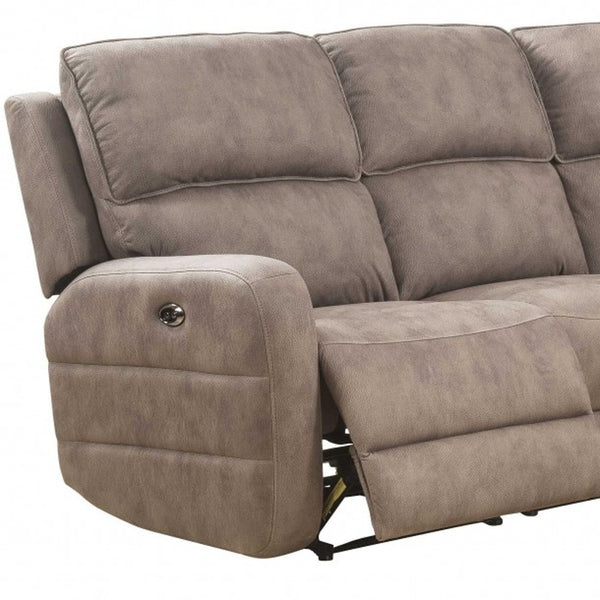 Homeroots Brown Top Grain Leather Power Reclining Curved Six Piece Corner Sectional With Console   348639