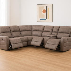 HomeRoots Brown Genuine Leather Power Reclining L-Shaped Sectional Sofa with Console & USB Charging Ports 348639