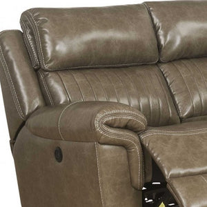 Homeroots Taupe Leather Power Reclining L Shaped Six Piece Corner Sectional With Console   348640