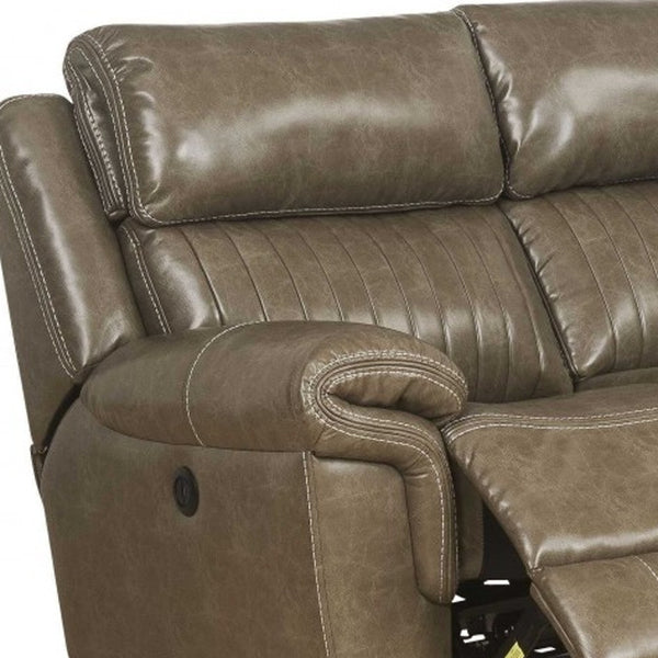 Homeroots Taupe Leather Power Reclining L Shaped Six Piece Corner Sectional With Console   348640