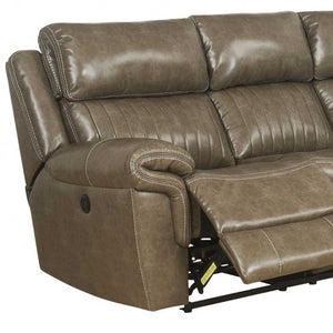 Homeroots Taupe Leather Power Reclining L Shaped Six Piece Corner Sectional With Console   348640
