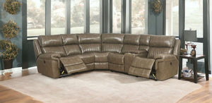 Homeroots Taupe Leather Power Reclining L Shaped Six Piece Corner Sectional With Console   348640