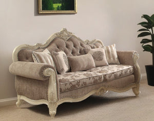 Homeroots 35" Gray Velvet Floral Sofa And Toss Pillows With Beige Legs Gray Fabric & Antique White  348641