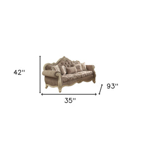 Homeroots 35" Gray Velvet Floral Sofa And Toss Pillows With Beige Legs Gray Fabric & Antique White  348641