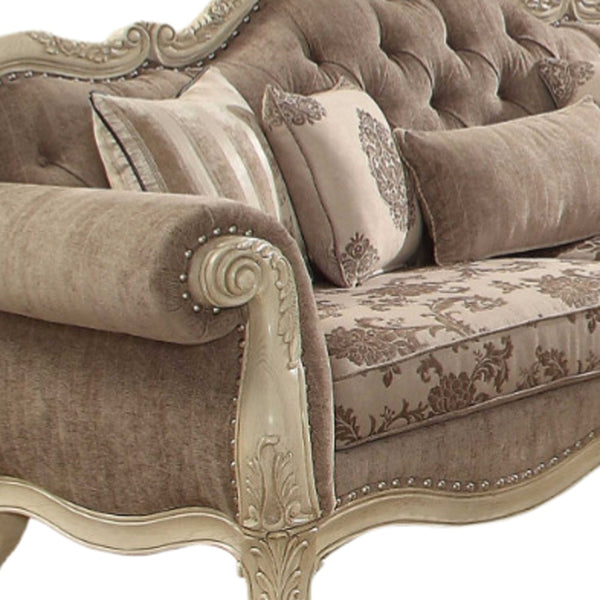 Homeroots 35" Gray Velvet Floral Sofa And Toss Pillows With Beige Legs Gray Fabric & Antique White  348641