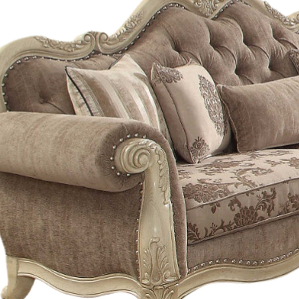 Homeroots 35" Gray Velvet Floral Sofa And Toss Pillows With Beige Legs Gray Fabric & Antique White  348641