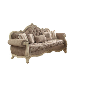 Homeroots 35" Gray Velvet Floral Sofa And Toss Pillows With Beige Legs Gray Fabric & Antique White  348641