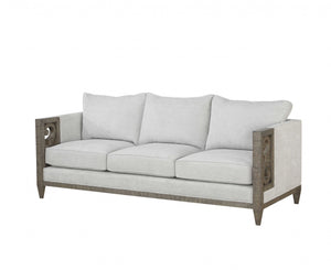 Homeroots 38" White Fabric Sofa With Black And Gray Legs   348643