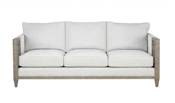 Homeroots 38" White Fabric Sofa With Black And Gray Legs   348643