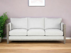 Homeroots 38" White Fabric Sofa With Black And Gray Legs   348643