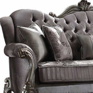 Homeroots 45" Platinum Velvet Floral Sofa And Toss Pillows   348645