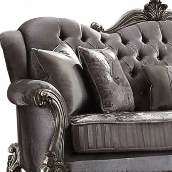 Homeroots 45" Platinum Velvet Floral Sofa And Toss Pillows   348645