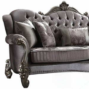 Homeroots 45" Platinum Velvet Floral Sofa And Toss Pillows   348645