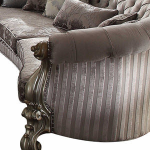 Homeroots 55" Gray Velvet Curved Floral Sofa And Toss Pillows With Champagne Legs   348646