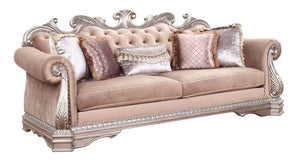Homeroots 42" Rosegold Velvet Sofa And Toss Pillows With Silver Legs   348648
