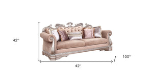 Homeroots 42" Rosegold Velvet Sofa And Toss Pillows With Silver Legs   348648