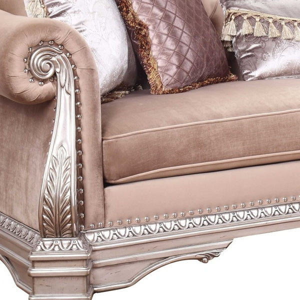 Homeroots 42" Rosegold Velvet Sofa And Toss Pillows With Silver Legs   348648