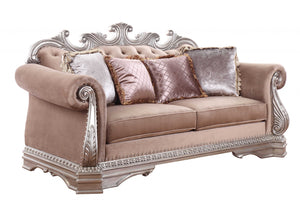 Homeroots 80" Champagne Velour Loveseat And Toss Pillows   348649