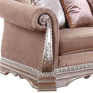 Homeroots 80" Champagne Velour Loveseat And Toss Pillows   348649
