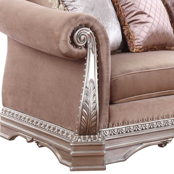 Homeroots 80" Champagne Velour Loveseat And Toss Pillows   348649