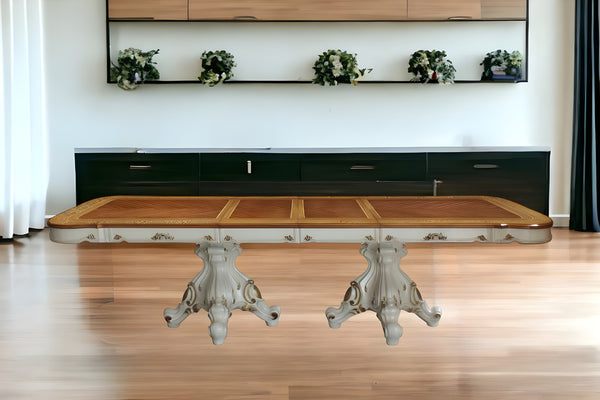 Homeroots 49" Brown And White Solid Wood Double Pedestal Base Dining Table  Wood 348650