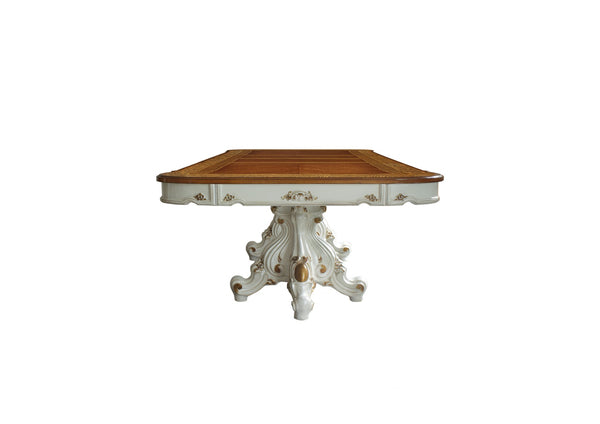 Homeroots 49" Brown And White Solid Wood Double Pedestal Base Dining Table  Wood 348650