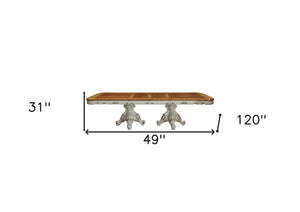 Homeroots 49" Brown And White Solid Wood Double Pedestal Base Dining Table  Wood 348650